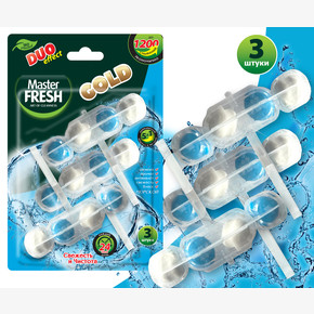 Подвесной блок для унитаза Master FRESH GOLD DUO EFFECT 3шт., МОРСКОЙ