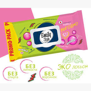 Влажные салфетки ЭМИЛИ BUBBLE FRESH 100+20шт , упаковка с клапаном, ЭКОНОМ