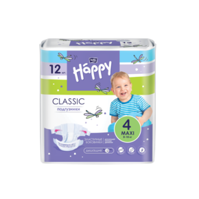 Подгузники HAPPY Classic 4 макси 8-18кг по 12шт