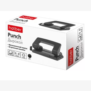 Дырокол металлический 10 листов, с линейкой, Hatber, чёрный