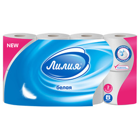 Бумага туалетная Лилия 2 слоя 8 рулонов, 100% целлюлоза, белый цвет