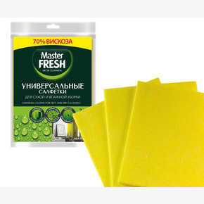 Салфетки для уборки МАСТЕР ФРЕШ вискоза , универсальные, 3шт 30*38см желтые