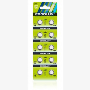 Батарейка Ergolux G03 (LR41) алкалиновые, блистер 10шт.