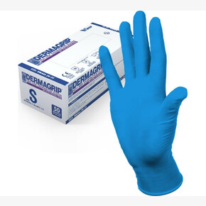Перчатки латексные Dermagrip, синие -S, смотровые нестерильные, неопудренные 1 пара(10*25)