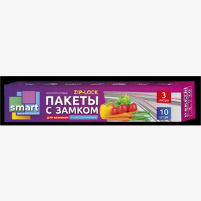 Пакеты для заморозки и хранения продуктов Clear Line 3л. 10шт.Zip Lock, 30мкм., в коробочке (1*20)