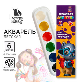 Краски акварельные 6 цветов, медовые без кисти, ArtFox STUDY (1*1)