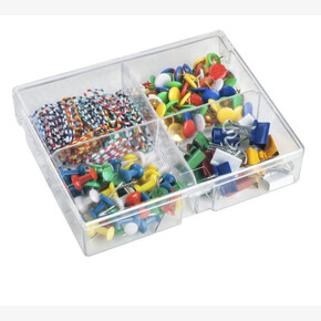 Набор канцел.из 4-х предм.(кнопки силовые цв.40 шт,кнопки 80 шт,заж.д/бум.15мм цв. 15шт,скр.28мм50шт