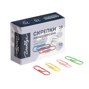 Скрепки канцелярские GLOBUS, 70 шт., 28 мм, цветные (1*1)