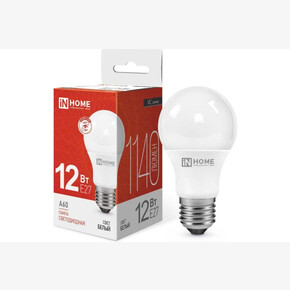 Лампа светодиодная LED-A60-VC12Вт 230В Е27 4000К 1140Лм IN HOME,энергосберег, грушевидная(белый свет