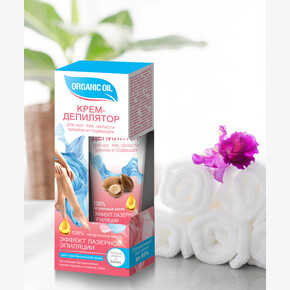 Крем депилятор ORGANIC OIL для ног, рук, области бикини и подмышек д/чувс.кожи 100мл.
