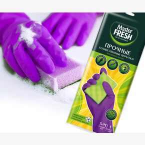 Перчатки резиновые МАСТЕР Фреш ПРОЧНЫЕ S-М (1*50)