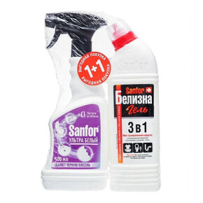 Белизна-Гель SANFOR 500г + SANFOR Универсал Ультра Белый 500мл спрей (1*6)