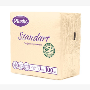 Салфетки бумажные Plushe Standart 24*24см, 100 листов 1 слой, Абрикосовые/пастель (1*20) Россия