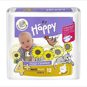 Подгузники HAPPY 4 макси плюс 9-20кг по 12шт (1*12)