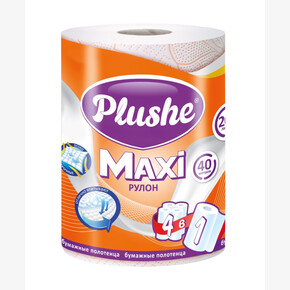 Полотенце бумажное Plushe Maxi, 1шт*40м., 2 слоя, белый, цветное тиснение (1*18) Россия