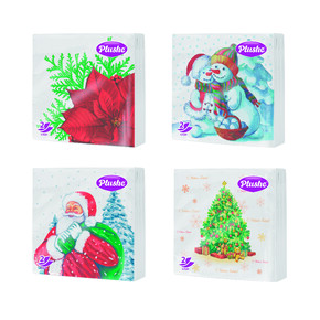 Салфетки бумажные Plushe Premium Decor, 33*33см, 20 листов., 2 слоя, Белые (Ассорти Новогодн)(1*30)