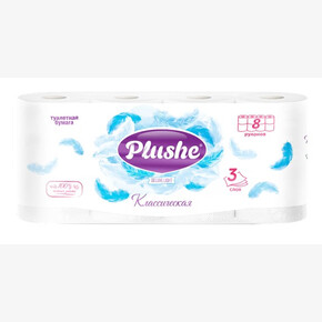Бумага туалетная Plushe Deluxe Light, 8шт.*15м., 3 слоя, Белая (1*8) Россия