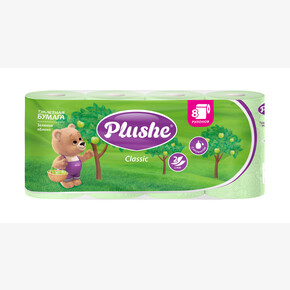 Бумага туалетная Plushe Classic 8шт.*18м., 2 слоя, аромат. Зелёное яблоко, салатовая(1*8) Россия