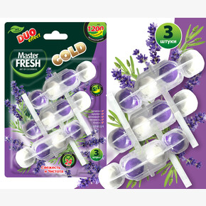 Подвесной блок для унитаза Master FRESH GOLD DUO EFFECT 3шт., ЛАВАНДА (1*24) 11.26г