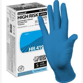 Перчатки латексные MANUAL HR419 смотровые нестерильные (25пар) -S, плотные, синие (10*25)