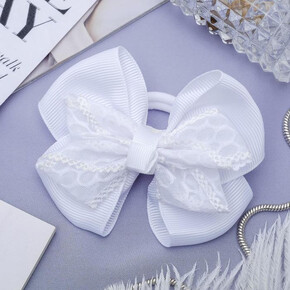 Резинка с бантом для волос «Школьница», кружева, 9 см, белая (1*6)