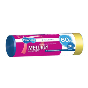 Мешки для мусора Clear Line 60л 20шт, 13мкм, с завязками синие 670*580мм (1*25)