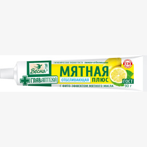 Зубная паста Главаптека МЯТНАЯ 90гр (лимон+отбеливание) без футляра Весна (1*48) (Россия)