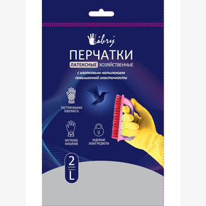 Перчатки латексные хозяйственные с хлопковым напылением - L , желтые (12*20)