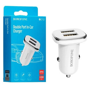 Зарядное устройство автомобильное Borofone BZ12, 2xUSB, 2.4 А, белое