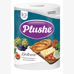 Полотенце бумажное Plushe 1 рулон, 3 слоя, 25м., белый, 1/2 листа (1*18) Россия
