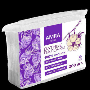 Ватные палочки AMRA (пакет) 200шт (1*28)